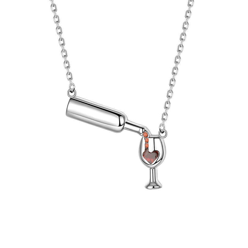 [Australia] - AKTAP Wine Necklace Love Wine Cheers Red Enamel Heart Pendant Necklace Jewelry Gift for Wine Lovers Wine Bottle Necklace 