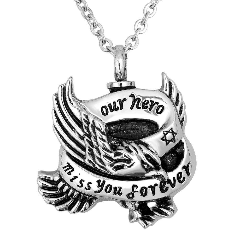 [Australia] - Sug Jasmin Angel Wings Cremation Necklace for Ashes Our Hero Miss You Forever Memorial Jewelry Pendant with Fill Kit 