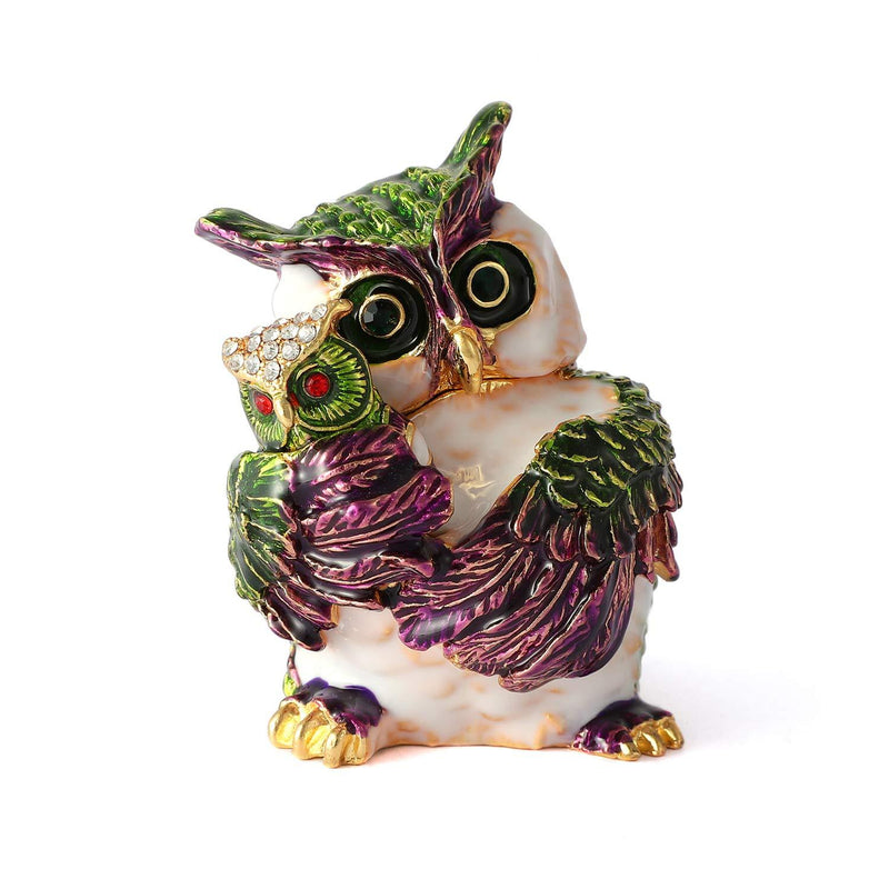 [Australia] - QIFU Owl Series Hand Painted Jewelry Trinket Box Hinged with Rich Enamel and Sparkling Rhinestones Unique Gift Home Decor 