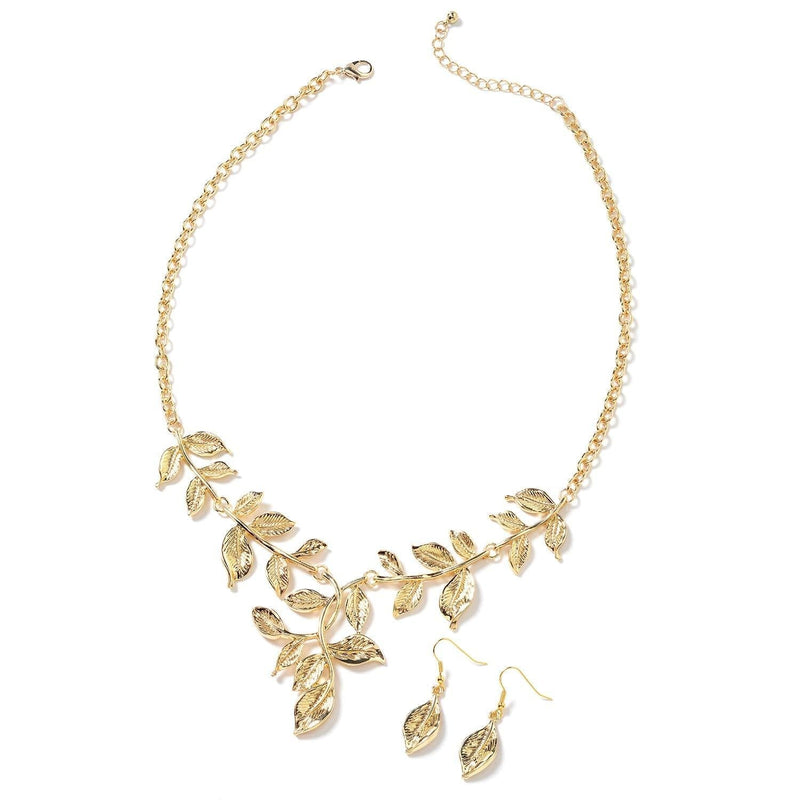 [Australia] - Shop LC Delivering Joy ION Plated Yellow Rose Gold Stainless Steel Leaf Earrings Necklace for Women Fashion Costume Jewelry Set 22" Yellow Gold 