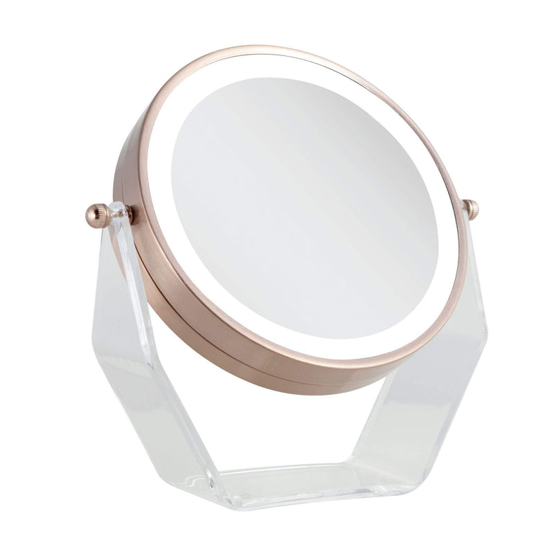 [Australia] - Zadro LED Lighted 8X/1X Magnification Two-Sided Swivel Acrylic Base Vanity Makeup Mirror for Bedroom, Bathroom and Tabletop in Rose Gold 