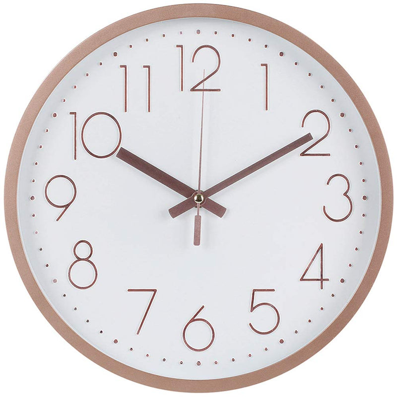 [Australia] - Rysunle 12 Inch Modern Wall Clock , Silent Non-Ticking Decorative Battery Operated Wall Clocks for Living Room, Office, Bathroom, Kitchen, Thicken Plastics Frame Glass Cover (Rose Gold) Rose Gold 