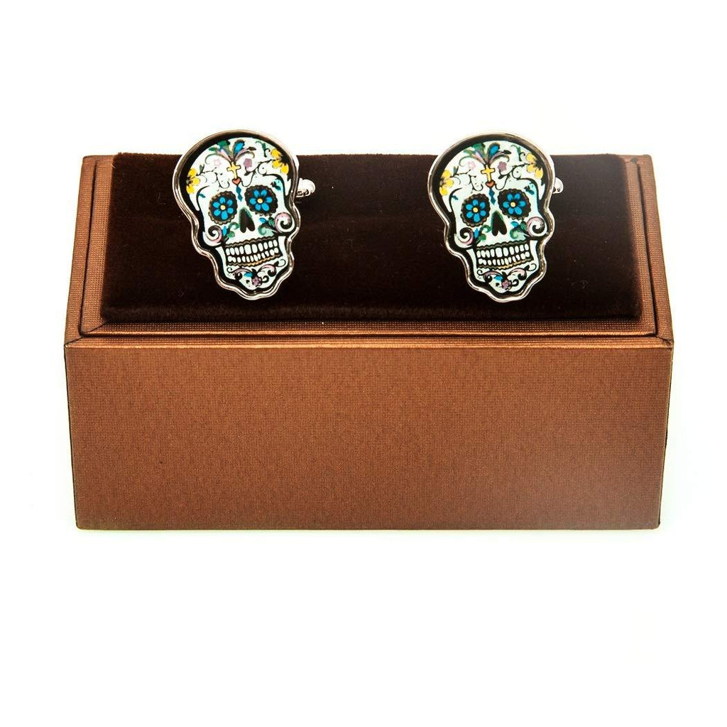 [Australia] - MRCUFF Skull Day of The Dead Dia de Los Muertos Pair Cufflinks in a Presentation Gift Box & Polishing Cloth 