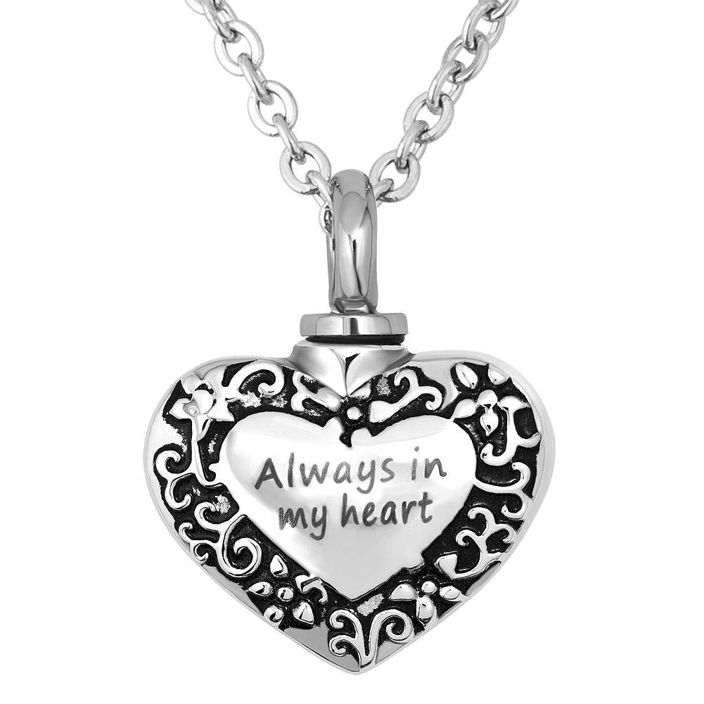 [Australia] - Sug Jasmin Heart Love Always in My Heart Urn Ash Necklace Cremation Memorial Jewelry Keepsake Pendant with Fill Kit 