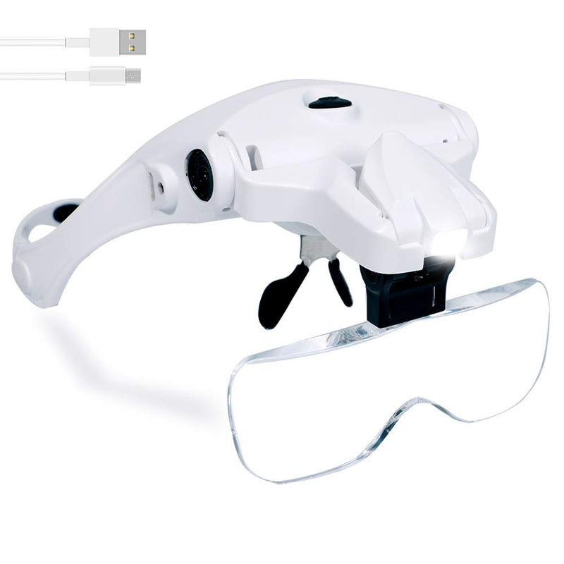 [Australia] - Hands Free Headband Magnifying Glass, USB Charging Head Magnifier with LED Light Jewelry Craft Watch Hobby 5 Lenses 1.0X 1.5X 2.0X 2.5X 3.5X (Upgraded Version) headband magnifying glasses 