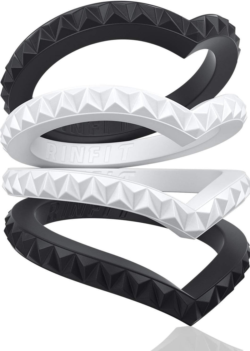 [Australia] - Rinfit Silicone Wedding Rings for Women. Stackable Women's Rubber Engagement Bands. U.S Design Patent Pending 2 Black, 2 White 4 
