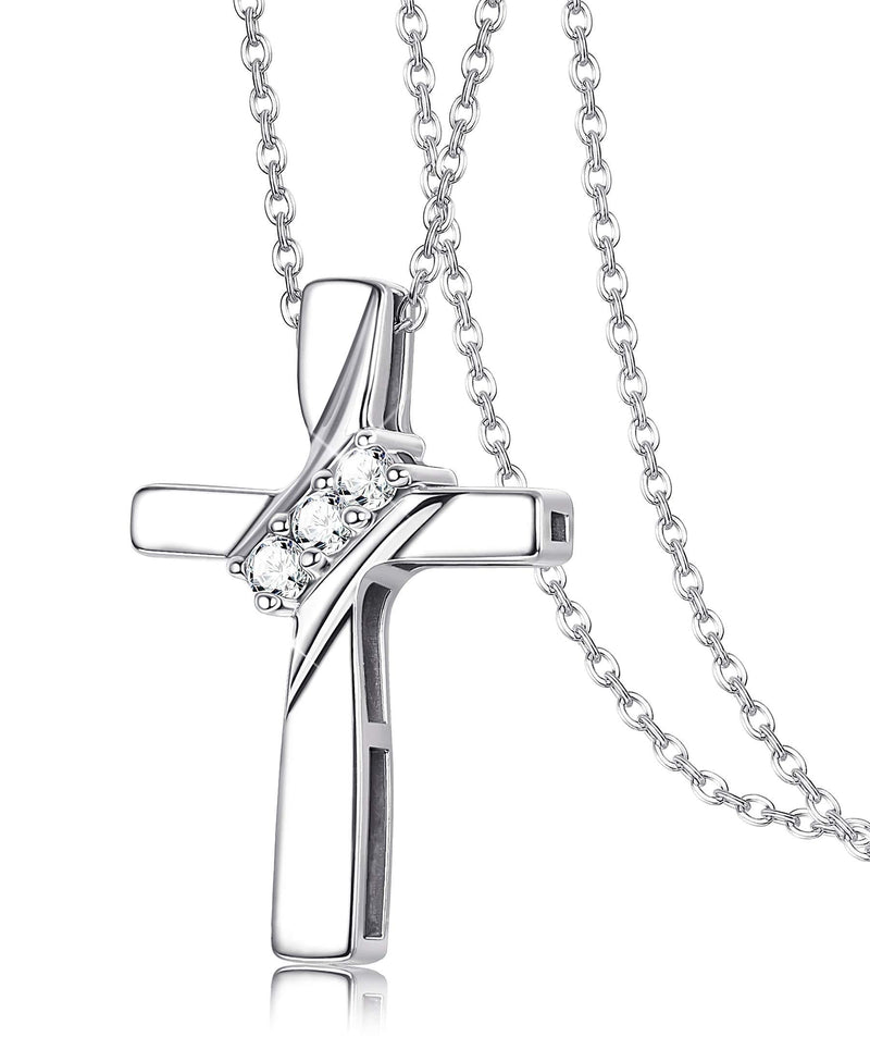 [Australia] - Sllaiss Set with Swarovski Zirconia Cross Necklace 925 Sterling Silver CZ Cross Pendant Necklace Mother Gift Chain 18” 