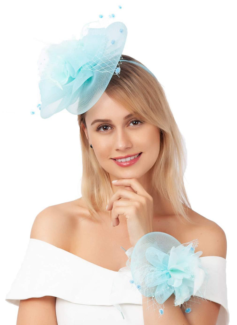 [Australia] - Myjoyday Fascinator for Women Tea Party Headband Fascinators Wedding Headwear Cocktail Hair Clip 010-blue Set 