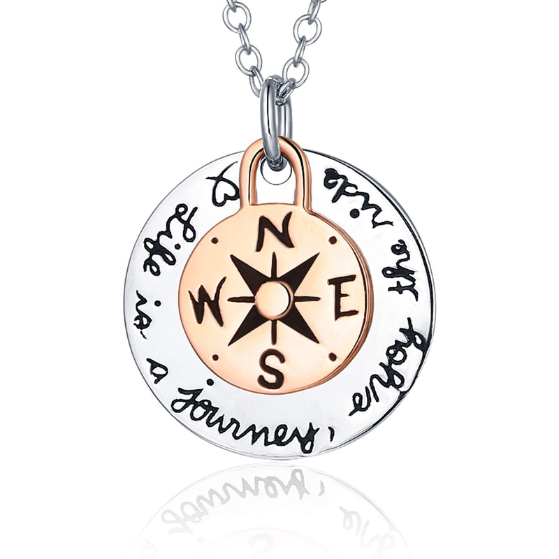 [Australia] - Compass Necklace, Traveller College Graduation Gifts Inspirational Jewelry, Compass Pendant Necklace, Compass Necklace Friendship, Compass Life Is A Journey Enjoy The Ride Life Is A Journey Enjoy The Ride Compass 