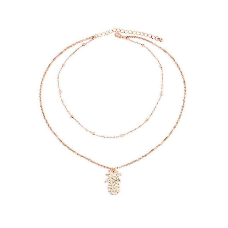 [Australia] - JczR.Y Cute Pineapple Necklace Pendant Bohemian Double-Layer Beads Clavicle Chain Necklace Choker for Women Girls Fashion Fruit Jewelry Gold 
