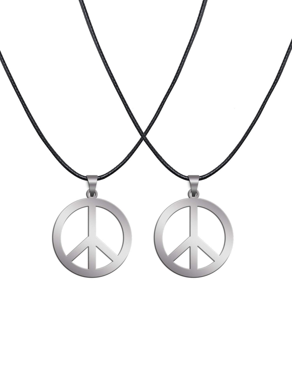 [Australia] - Sunshane 2 Pack Hippie Style Peace Sign Necklace Hippie Party Dressing Accessories, Silver 