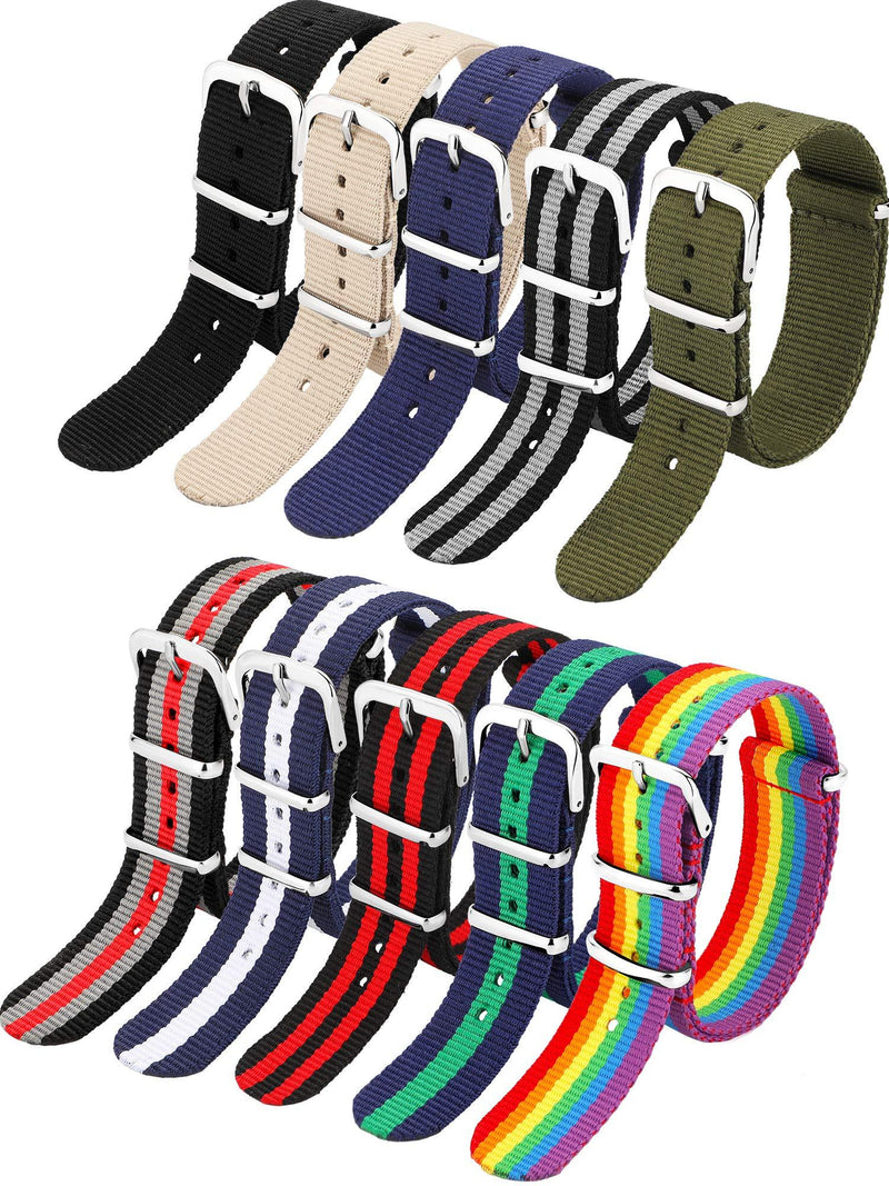 [Australia] - 10 Pieces Nylon Watch Band Watch Straps Replacement with Stainless Steel Buckle for Men and Women's Watch Band Replacing, 18 mm (Classic Colors) 
