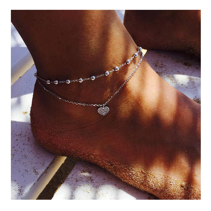 [Australia] - Edary Beach Ankle Bracelets Vintage Anklets Silver Layered Ankle Chain Foot Jewelry for Women and Girls. 1 