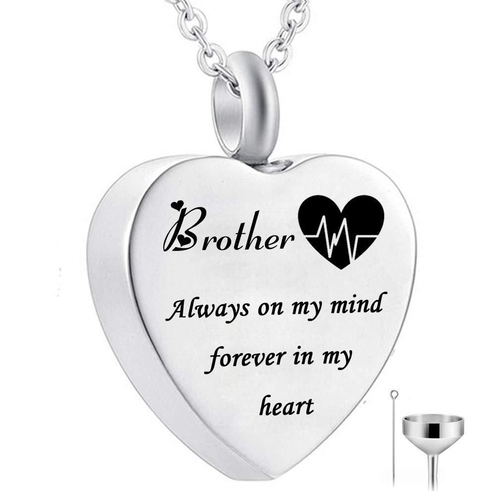 [Australia] - Heart Urn Necklace for Ashes Always on My Mind Forever in My Heart Cremation Jewelry Memorial Ashes Keepsake Pendant Electrocardiogram Jewelry brother 