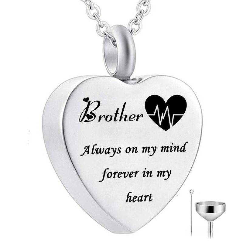[Australia] - Heart Urn Necklace for Ashes Always on My Mind Forever in My Heart Cremation Jewelry Memorial Ashes Keepsake Pendant Electrocardiogram Jewelry brother 