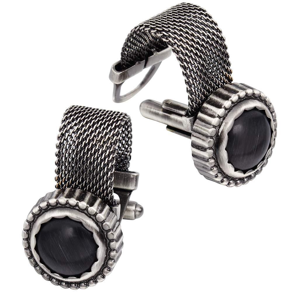 [Australia] - HAWSON Mens Cufflinks with Chain - Stone and Anti-Silver Tone Shirt Accessories - Party Gifts for Young Men (Cats Eye) 