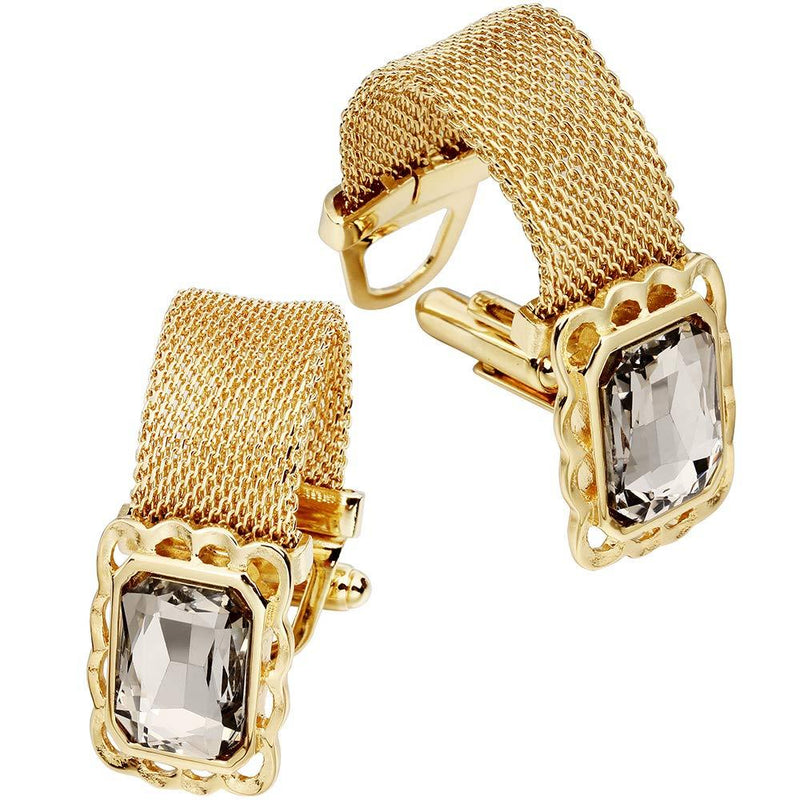 [Australia] - HAWSON Mens Cufflinks with Chain - Stone and Shiny Gold Tone Shirt Accessories - Party Gifts for Young Men (Crystal) 