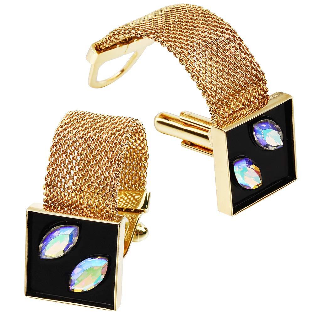 [Australia] - HAWSON Mens Cufflinks with Chain - Stone and Shiny Gold Tone Shirt Accessories - Party Gifts for Young Men (Crystal) 