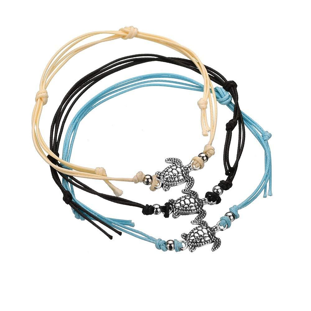 [Australia] - KAMRESH 4pcs Blue Starfish Turtle Anklets Multilayer Boho Sea Handmade Anklet for Women Girls Foot Jewelry Set C-3PCS 