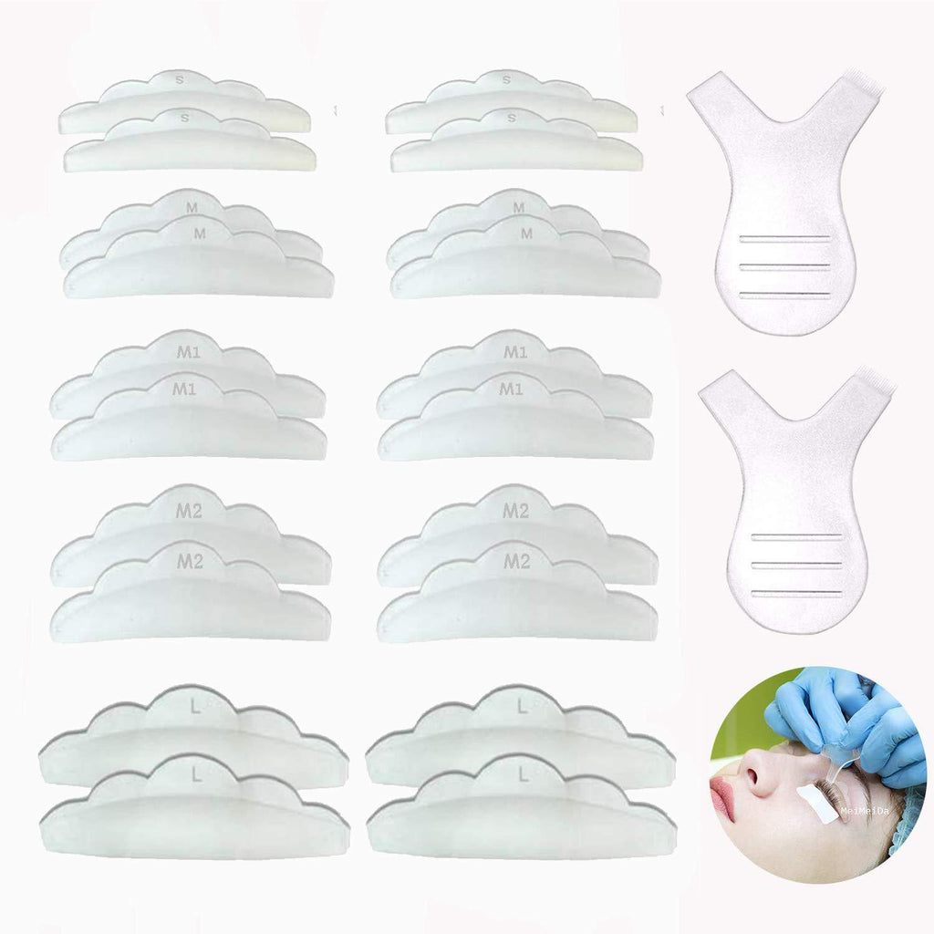 [Australia] - Silicone Eyelash Perming Curler Shield Pads Kit - 10 Pair 5 Sizes Eyelash Perm Silicone Pad with S M M1 M2 L Size and 2 PCS Lash Y Brushes, Lash Lift Rods Makeup Beauty Tool Set, Sold by MeiMeiDa A 