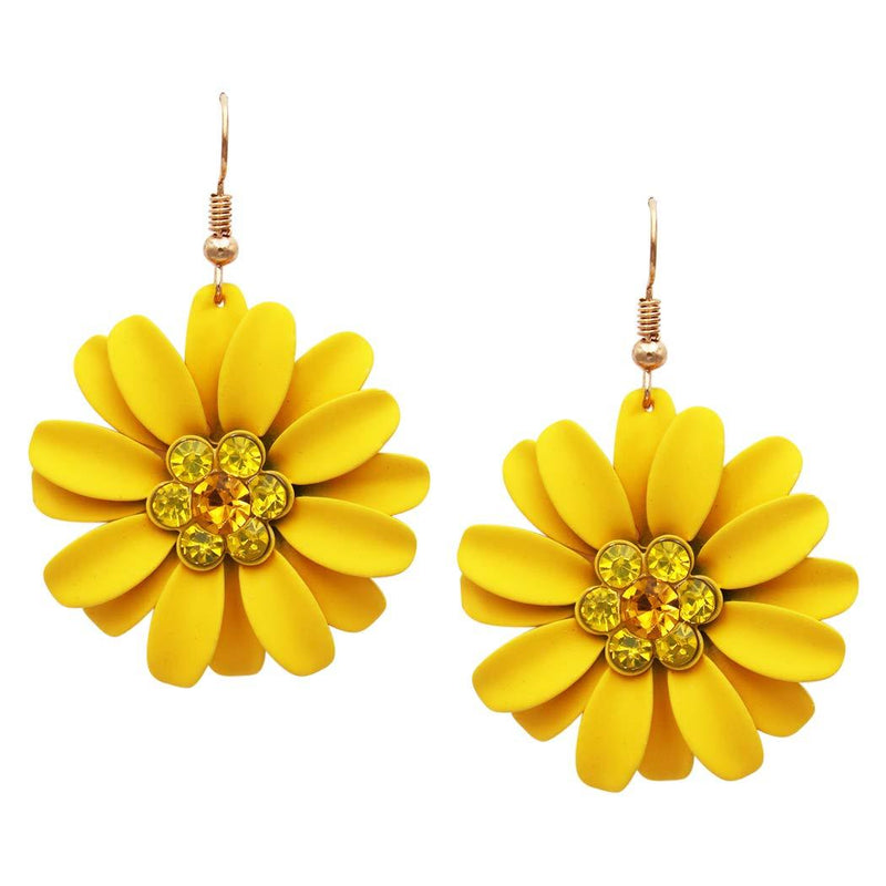 [Australia] - Rosemarie Collections Women's Summertime Fun Daisy Flower Pendant Necklace and Earrings Set Sunshine Yellow Earrings Only 