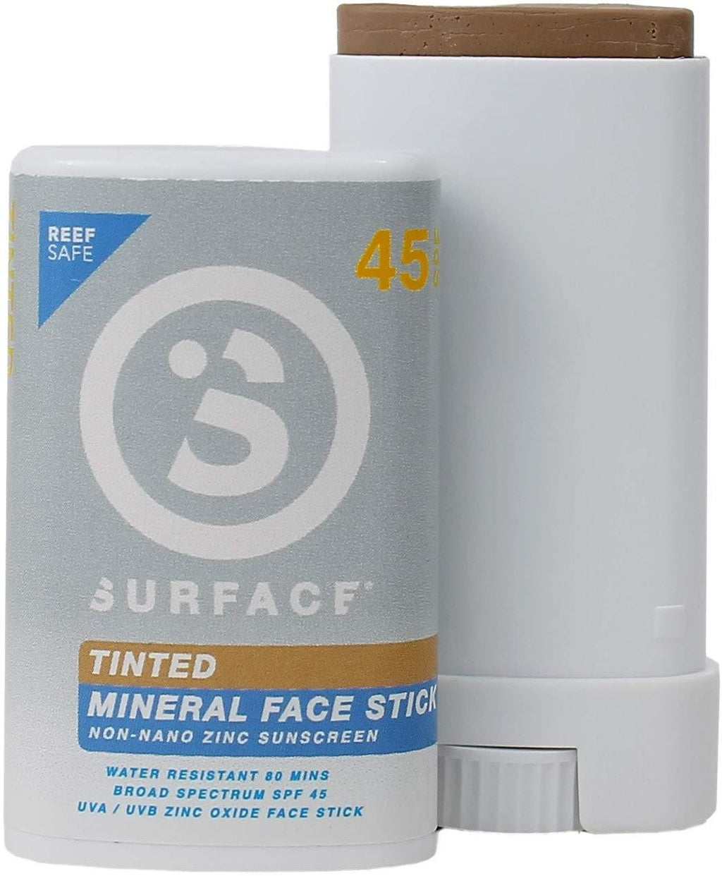 [Australia] - Surface Tinted Mineral Face Sunscreen Stick - Reef Safe, Broad Spectrum UVA/UVB Protection, Non-Migrating, Non-Greasy, Ultra Water Resistant - SPF 45, 0.5oz 0.5 Ounce (Pack of 1) 