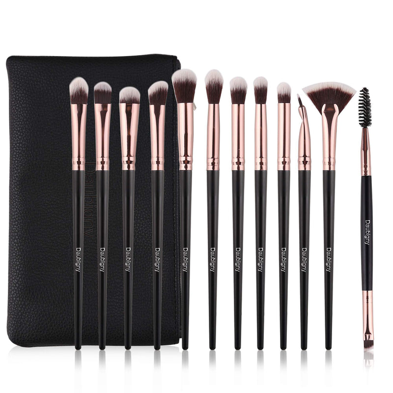 [Australia] - Daubigny Eye Makeup Brushes, 12 PCS Professional Eye shadow, Concealer, Eyebrow, Foundation, Powder Liquid Cream Blending Brushes Set With Carrying Bag (Black) Black 