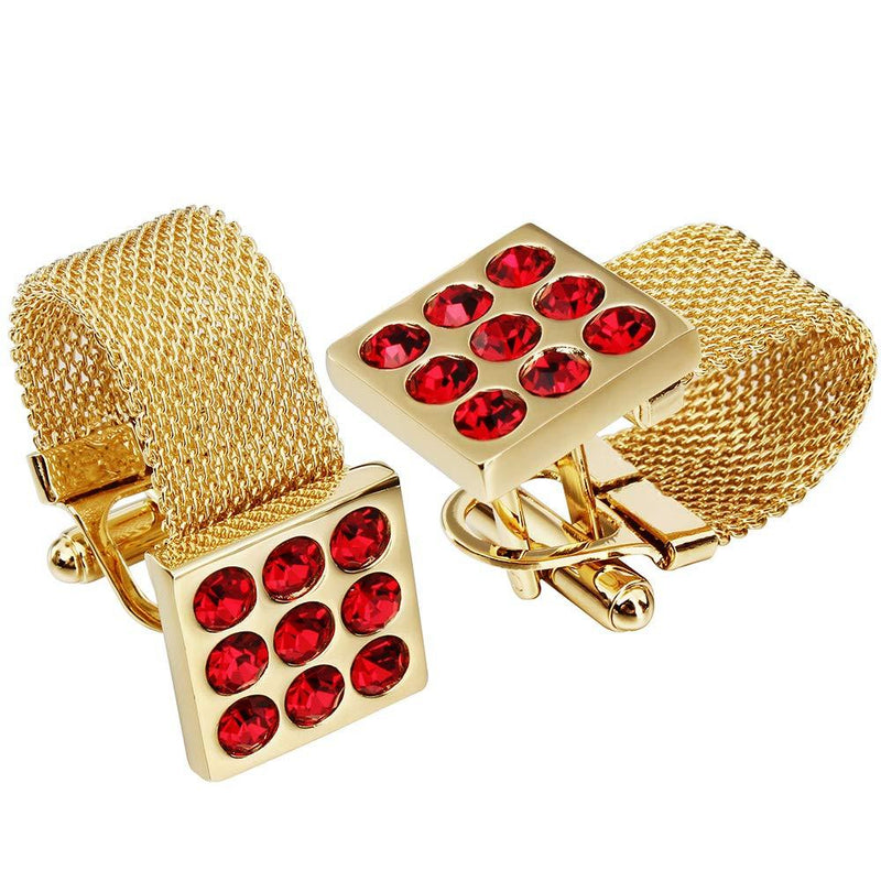 [Australia] - HAWSON Mens Cufflinks with Chain - Stone and Shiny Gold Tone Shirt Accessories - Party Gifts for Young Men (Crystal) 