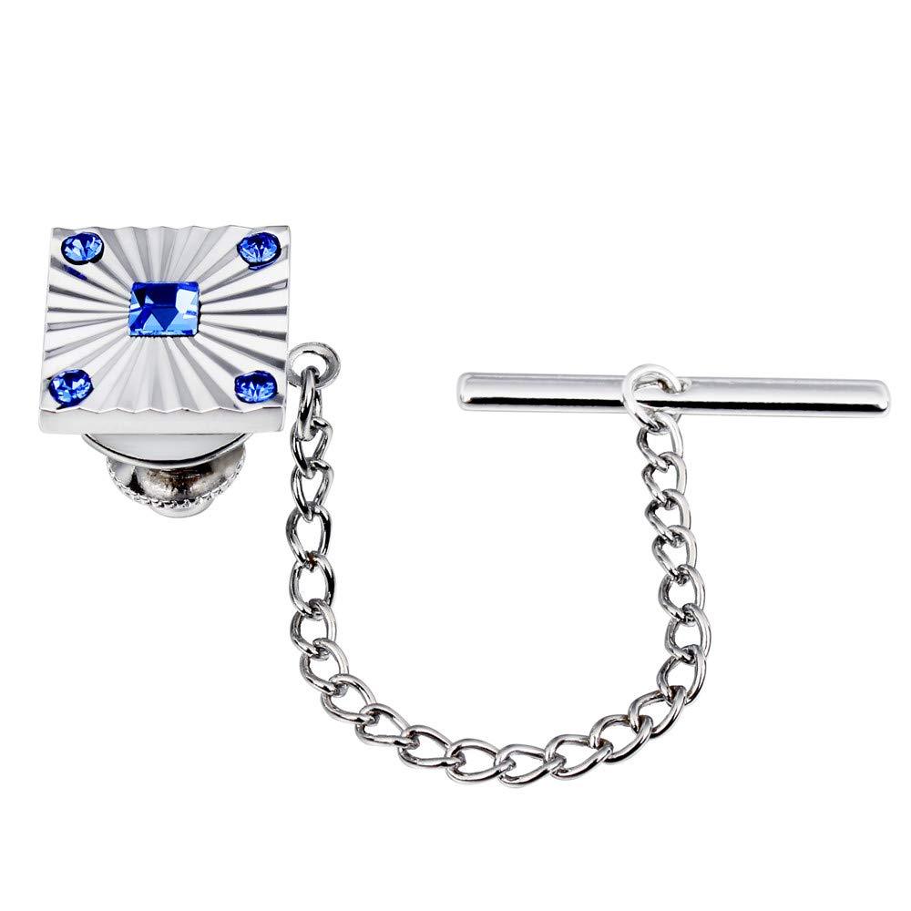 [Australia] - HAWSON Square Crystal Tie Tacks Clips Pins for Mens - Faceted Crystals in Rich, Swiss-Engraved Cutting Blue 