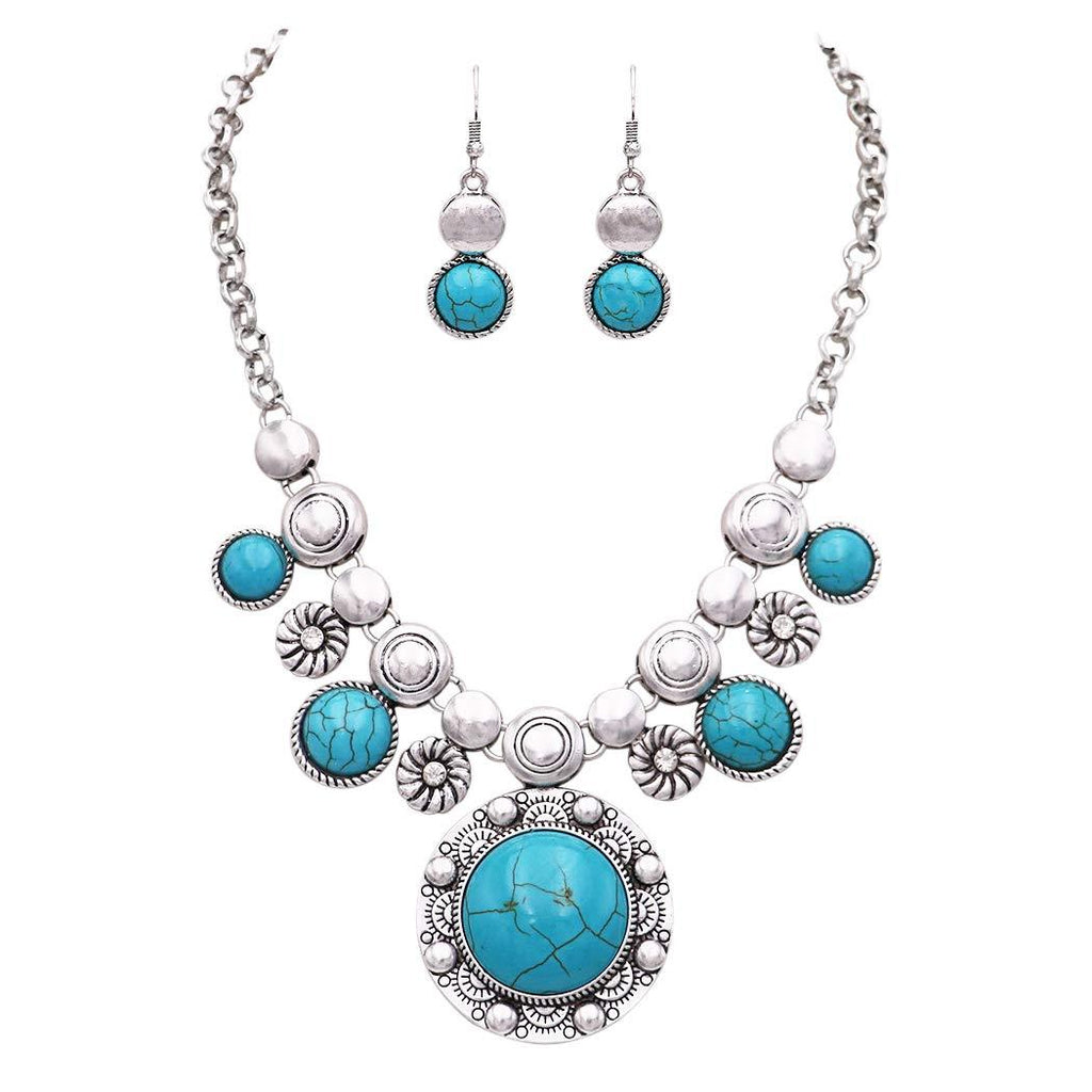 [Australia] - Rosemarie Collections Women’s Southwestern Style Circular Turquoise Concho Statement Necklace Earrings Set 