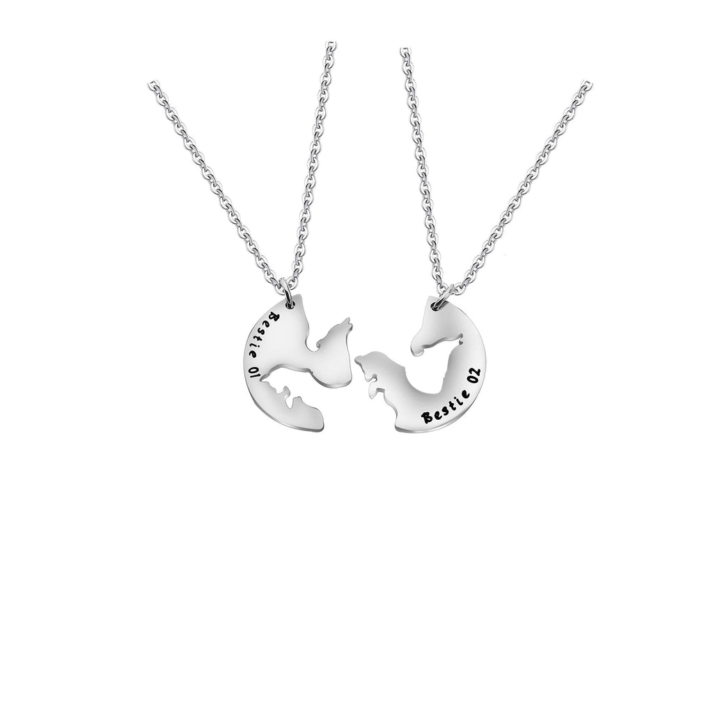 [Australia] - AKTAP Best Friend Necklaces Matching Wolf and Fox Best Friends Jewelry Bestie 01 bestie 02 BFF gifts Friendship Necklace for 2 bestie necklace 