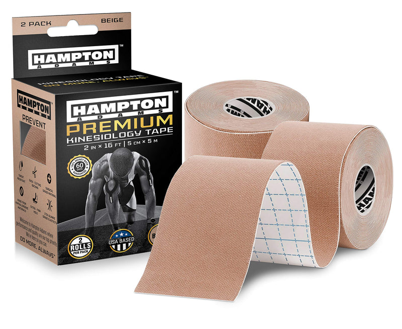 [Australia] - Hampton Adams (2 Pack) Premium Kinesiology Tape | Athletic Tape Supports & Protects Muscles, Knees, Shoulders & Plantar Fasciitis | Waterproof & Hypoallergenic | Beige Uncut Kinesiology Tape 2 Count (Pack of 1) 