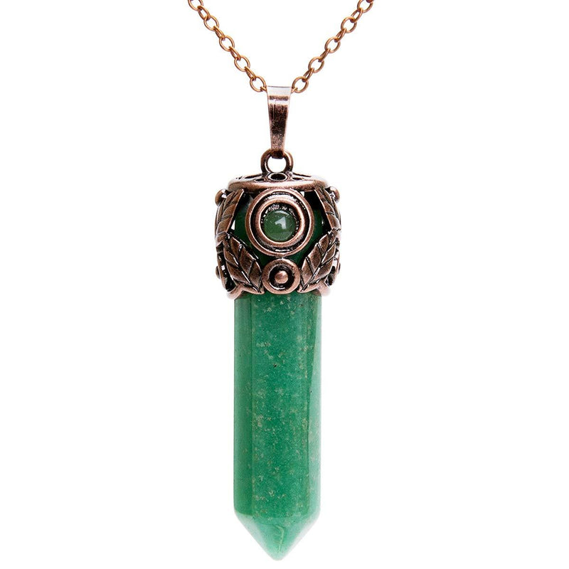 [Australia] - Bivei Retro Antique Brass Chakra Necklace Hexagonal Prism Gemstone Quartz Crystal Stone Healing Pendant Green Aventurine 