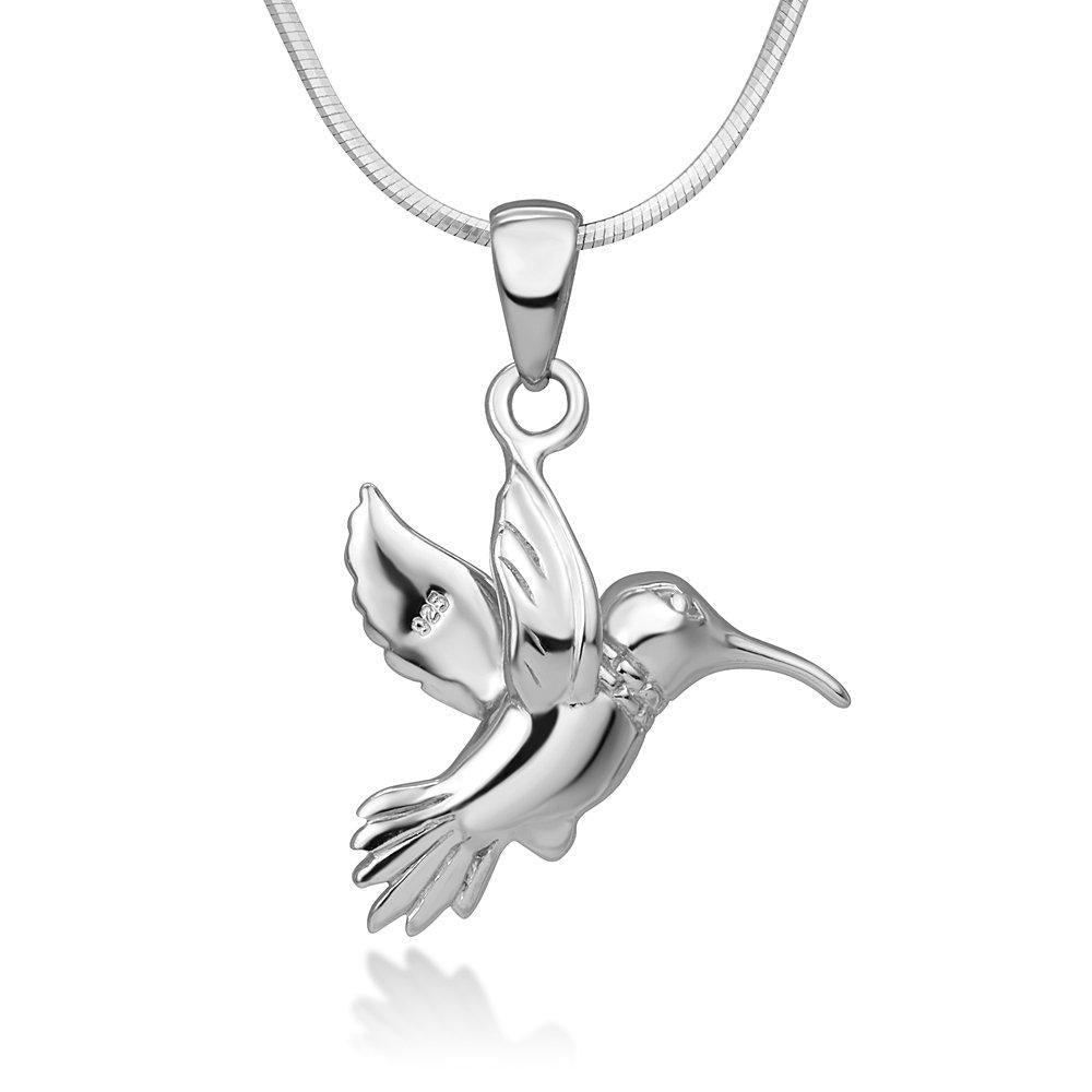 [Australia] - SUVANI Sterling Silver Beautiful Hummingbird Nature Pendant Necklace, 18 inch Snake Chain 