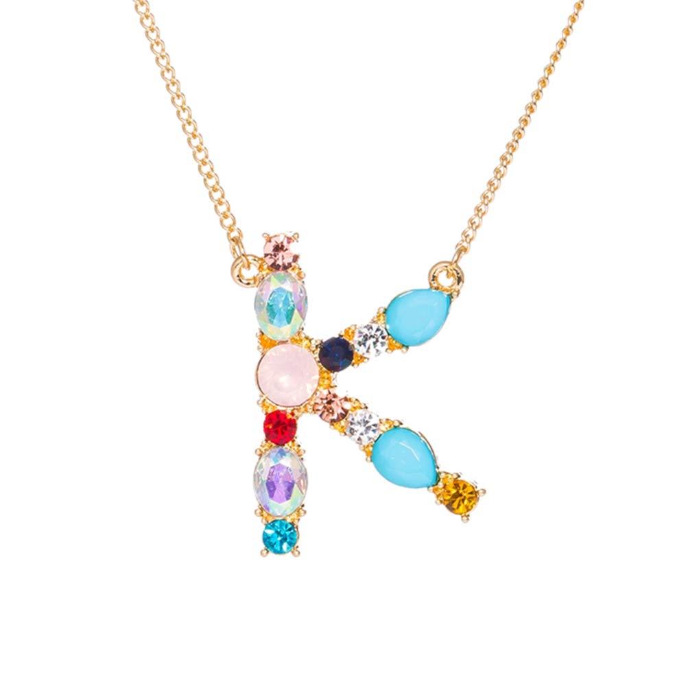 [Australia] - MissNity Large Initial Necklace for Girls Women in Colorful Rhinestone Silver Gold Plated 26 Letters Alphabet Pendant A-Z, 20"+2" Gold-K 