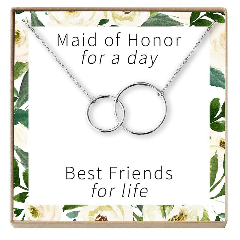 [Australia] - Dear Ava Maid of Honor Gift Necklace: Be My Bridesmaid Proposal, Matron of Honor, 2 Interlocking Circles (Silver-Plated-Brass, NA) 
