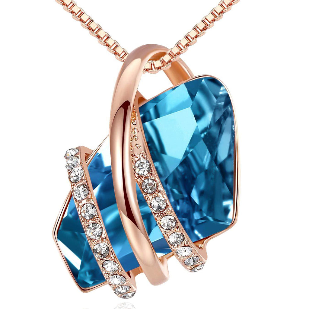 [Australia] - Leafael Wish Stone Pendant Necklace with Birthstone Crystal, 18K Rose Gold Plated/Silvertone, 18" + 2" December Birthstone - Zircon Blue Crystal Rose Gold Plated Chain 