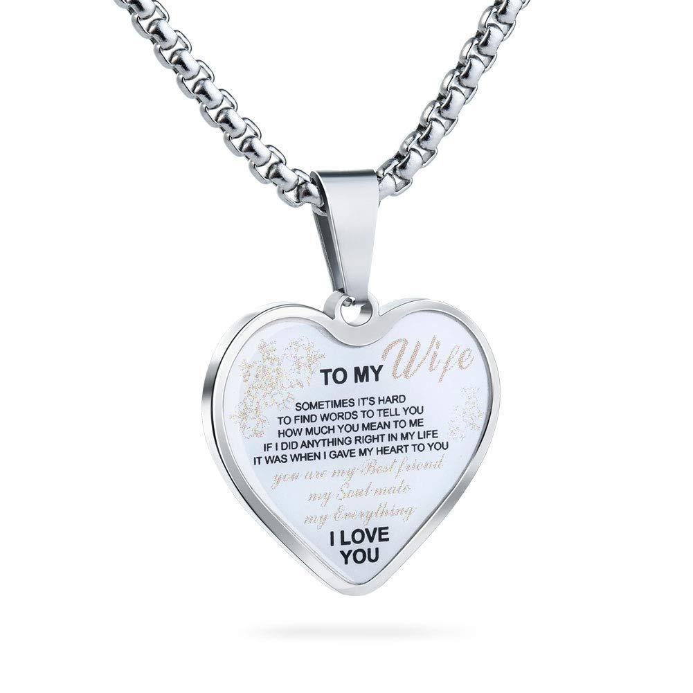 [Australia] - Wolentty Elegant Stainless Steel Wife Statement Necklace with Love Heart Pendant Jewelry Gift for Women Girls 