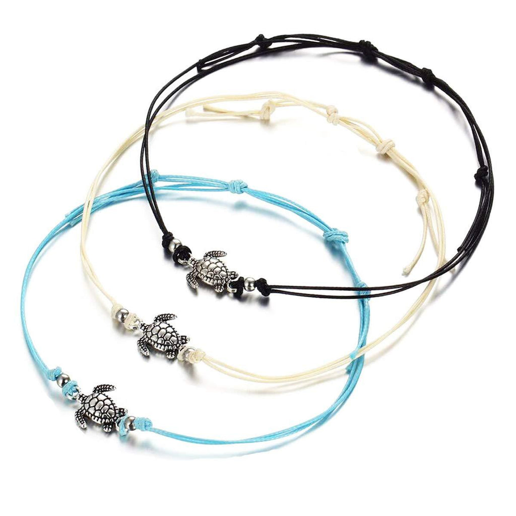 [Australia] - Sea Turtle Beads Anklet Bracelet Fashion Wax Rope Beach Foot Chain Barefoot Sandal Adjustable 3Pcs Anklet Jewelry for Women Teens Girls 