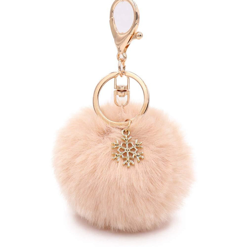 [Australia] - Pom Pom Keychain Artificial Fur Ball Keychain Fluffy Accessories Car Bag Charm Beige 
