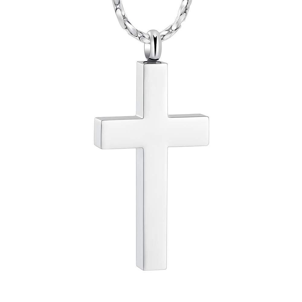 [Australia] - Imrsanl Crystal Cross Necklace for Ashes - Stainless Steel Keepsake Cremation Jewelry - Religious Cross Memorial Urn Necklace for Pet Human Ashes Pendant Silver-1 