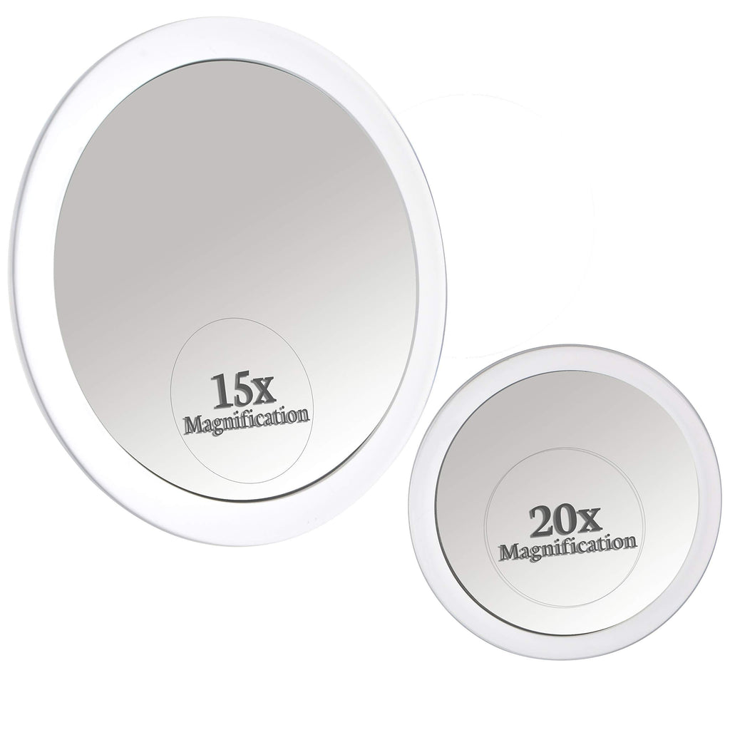 [Australia] - 20X & 15X Magnifying Mirror Set Combo with 3 Suction Cups Each - Compact & Travel Ready - 6-Inch & 4-Inch Wide 15X & 20X Spot Magnifying Mirror Set 