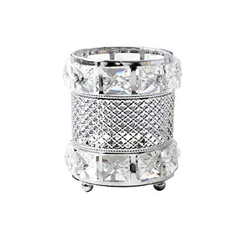 [Australia] - CY craft Silver Makeup Brush Holder Organizer,Handcrafted Vintage Cosmetics Brushes Eyebrow Pencil Pen Cup Collection, Crystal Flower Vase Desk Dresser Decoration and Storage,4.7 x 4 Inch 