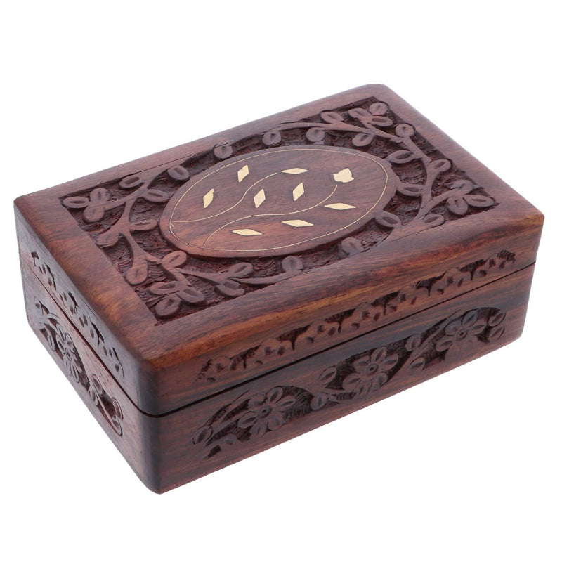 [Australia] - Li'Shay Wooden Trinket Keepsake Box with Carved Flowers Rectangle 