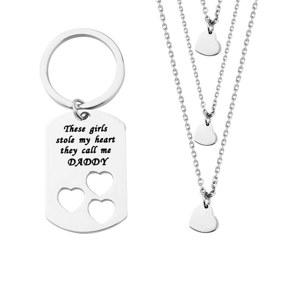[Australia] - ENSIANTH Father Daughter Gift These Girls Stole My Heart They Call Me Daddy Keychain Set Heart Cut out Necklace for Daughter 3 Daughter 