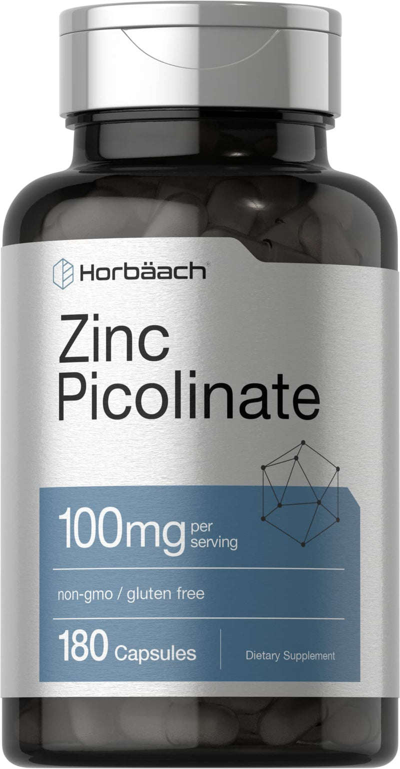 [Australia] - Zinc Picolinate 100mg | 180 Capsules | High Potency | Non-GMO, Gluten Free | Zinc Supplement | by Horbaach 