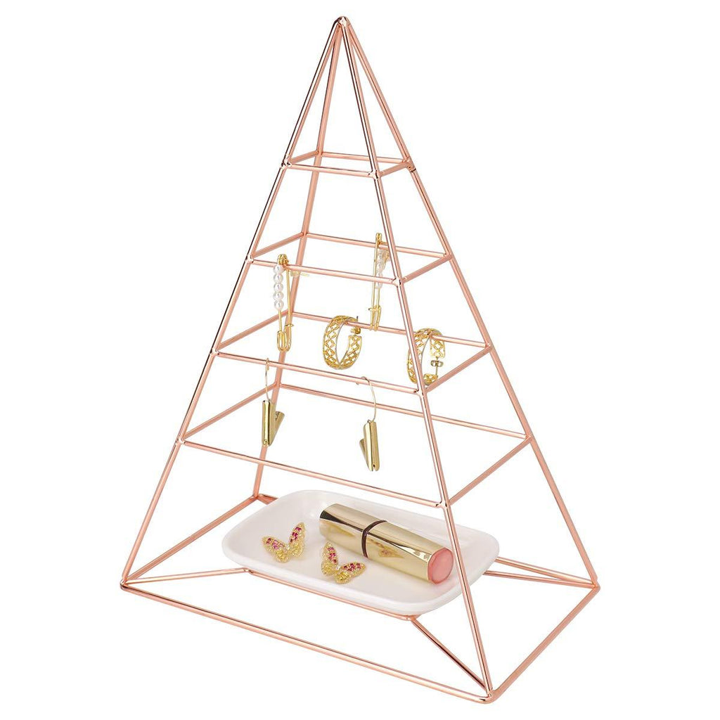 [Australia] - MORIGEM Jewelry Organizer, Pyramid 4 Tier Jewelry Tower, Decorative Jewelry Holder Display with White Tray for Necklaces, Bracelets, Earrings & Rings, Rose Gold 
