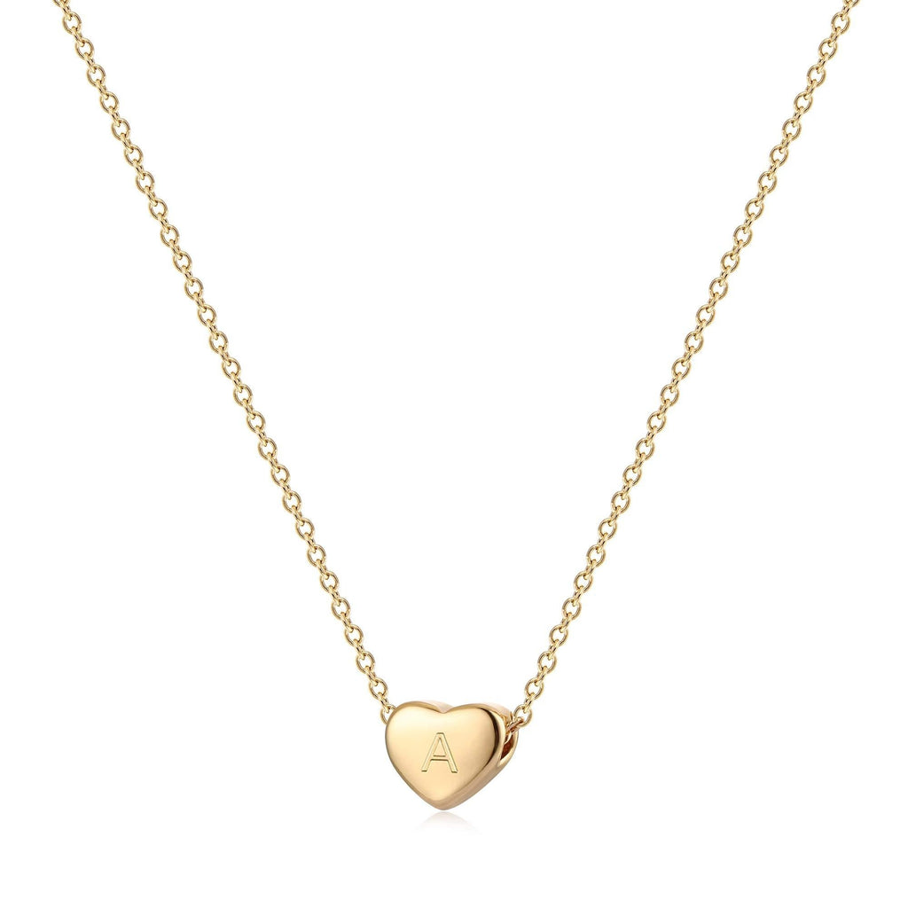[Australia] - Tiny Gold Initial Heart Necklace, 14k Gold Filled Delicate Cute Dainty Charm Initial Alphabet Letter Love Heart Choker Necklaces Best Jewelry gift HEART-A 
