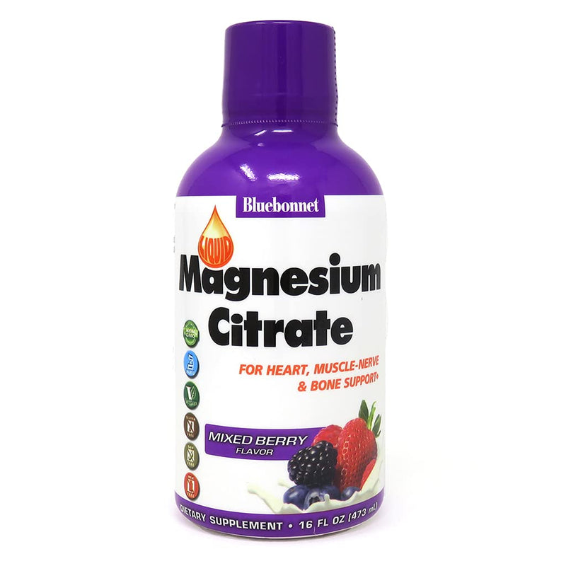 [Australia] - Bluebonnet Liquid Magnesium Citrate 420mg Mixed Berry Immune, Heart, Muscle, Nerve & Bone Health, Calm Body & Mind, Stress & Sleep Support, Non-GMO, Vegan, Gluten-Free, White, 16 Fl Oz 
