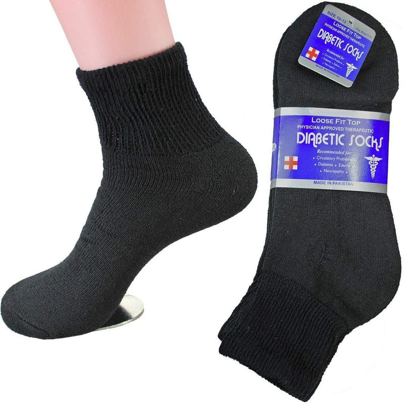 [Australia] - Diabetic Ankle Socks, Non-Binding Circulatory Doctor Approved Cushion Cotton Quarter Socks for Men’s Women’s 3,6,12 Pack Black 9-11 